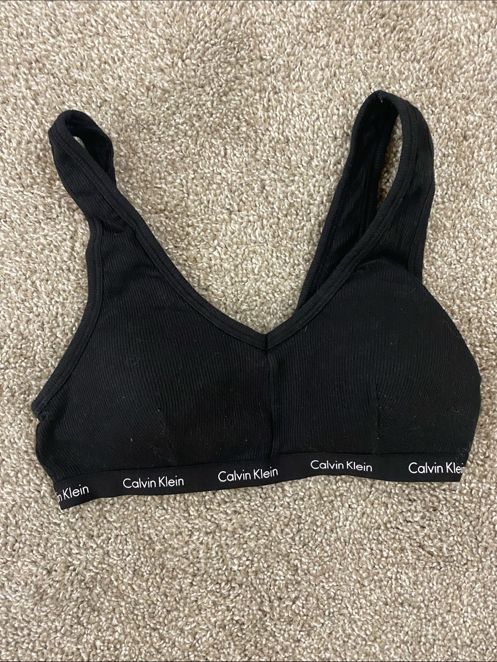Calvin Klein Black Ribbed Logo-Trim Bralette